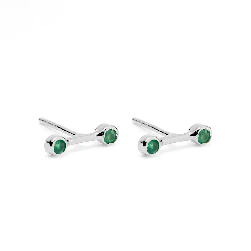 Ara Stud, Green Onyx, Silver