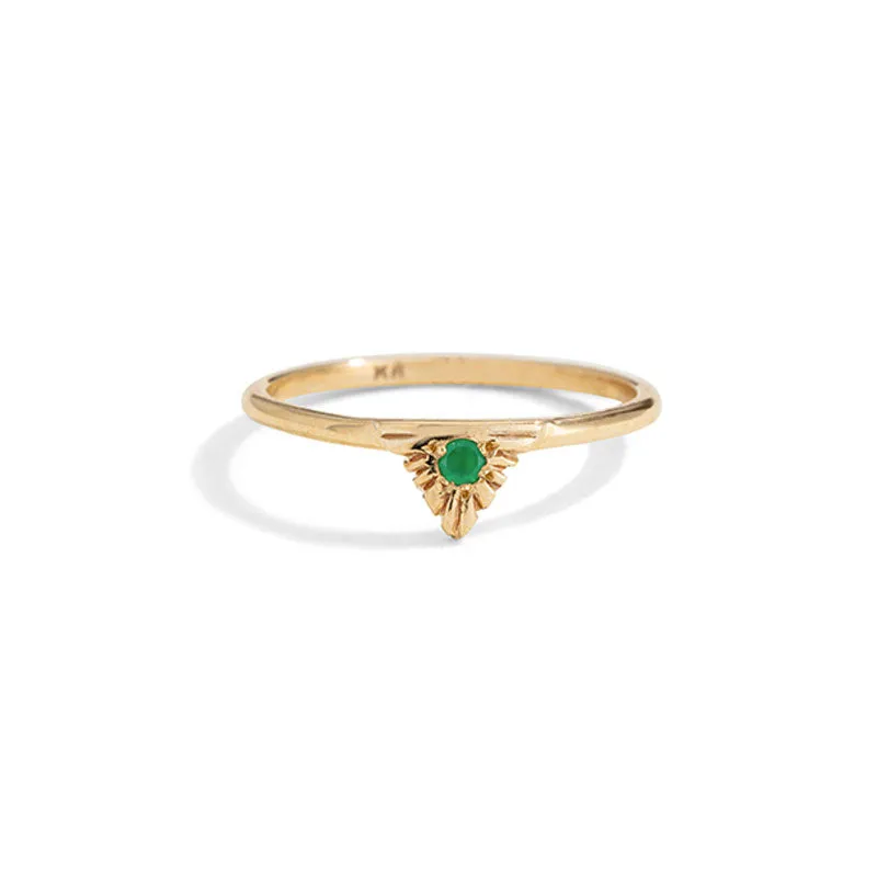 Aztec Ring, Green Onyx, Gold