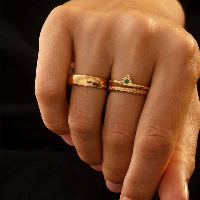Aztec Ring, Green Onyx, Silver