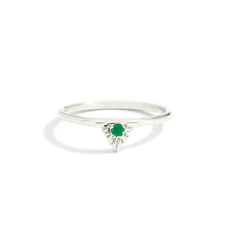 Aztec Ring, Green Onyx, Silver