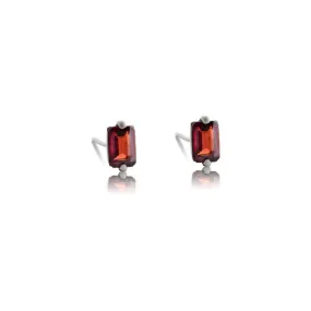 Baguette Mini Stud, Garnet, Silver