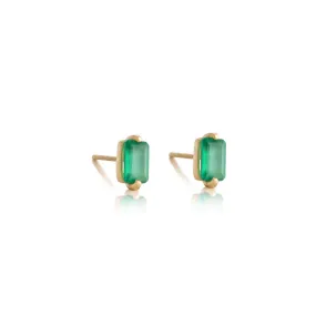 Baguette Mini Stud, Green Onyx, Gold