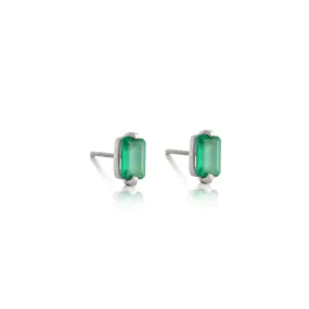 Baguette Mini Stud, Green Onyx, Silver