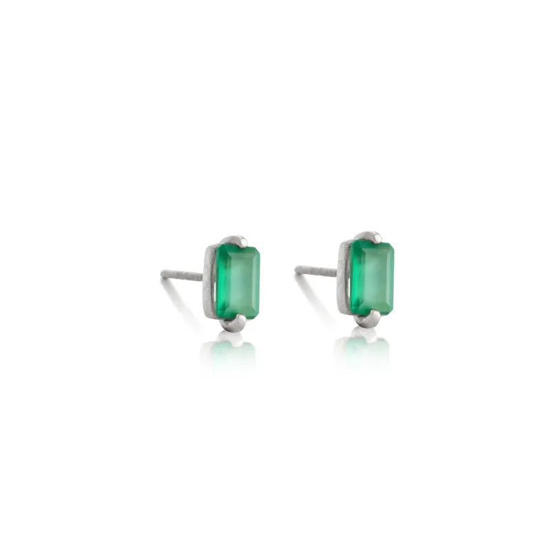 Baguette Mini Stud, Green Onyx, Silver
