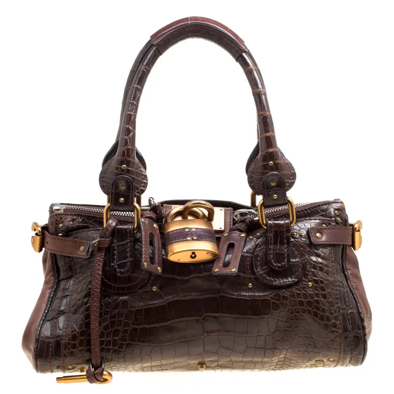 Brown Alligator and Leather Medium Paddington Satchel