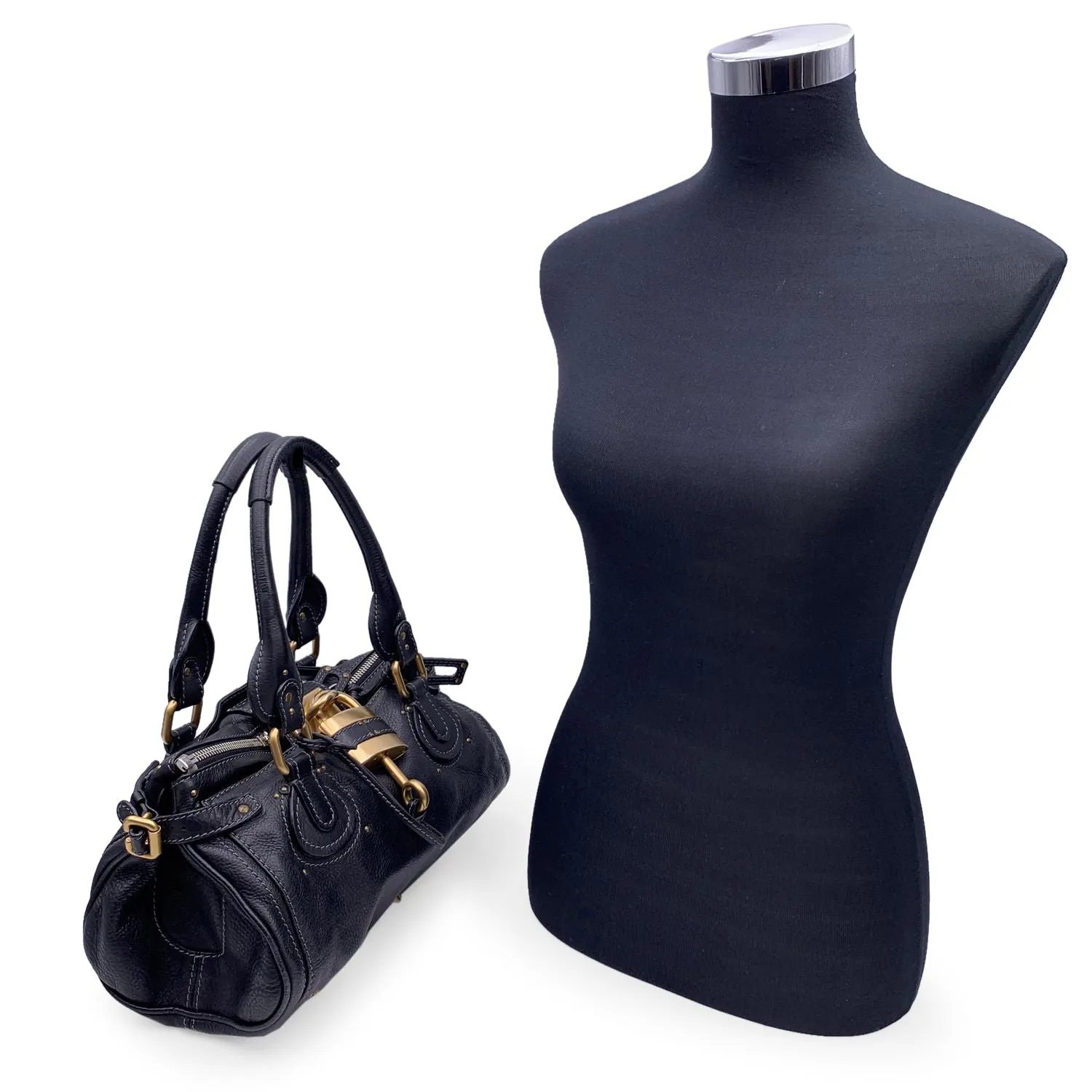 Chloe Black Leather Paddington Bag Medium Tote Satchel Handbag