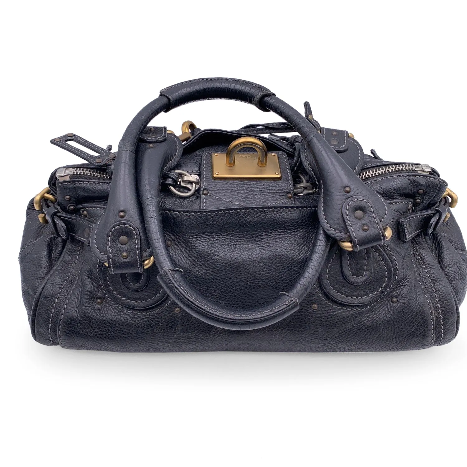 Chloe Black Leather Paddington Tote Medium Satchel Bag No Padlock
