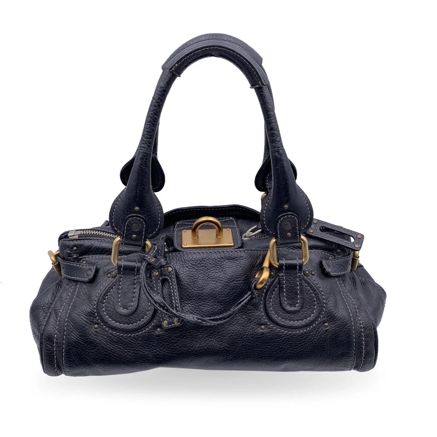Chloe Black Leather Paddington Tote Medium Satchel Bag No Padlock