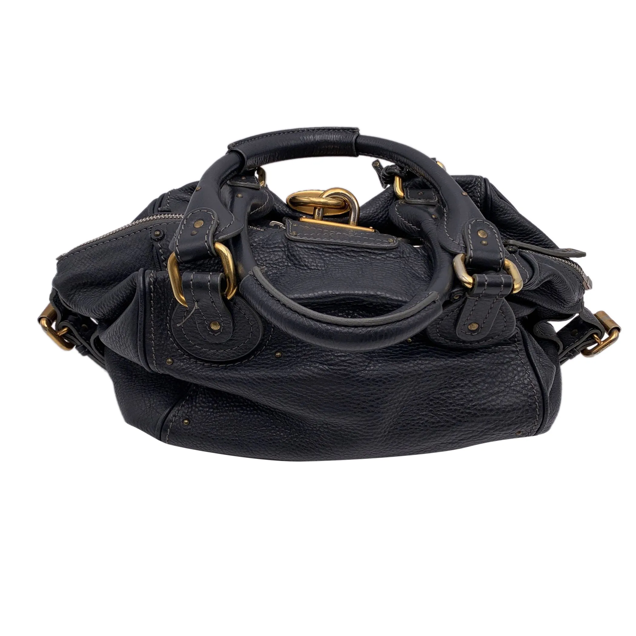 Chloe Charcoal Leather Front Pocket Paddington Bag Satchel Handbag