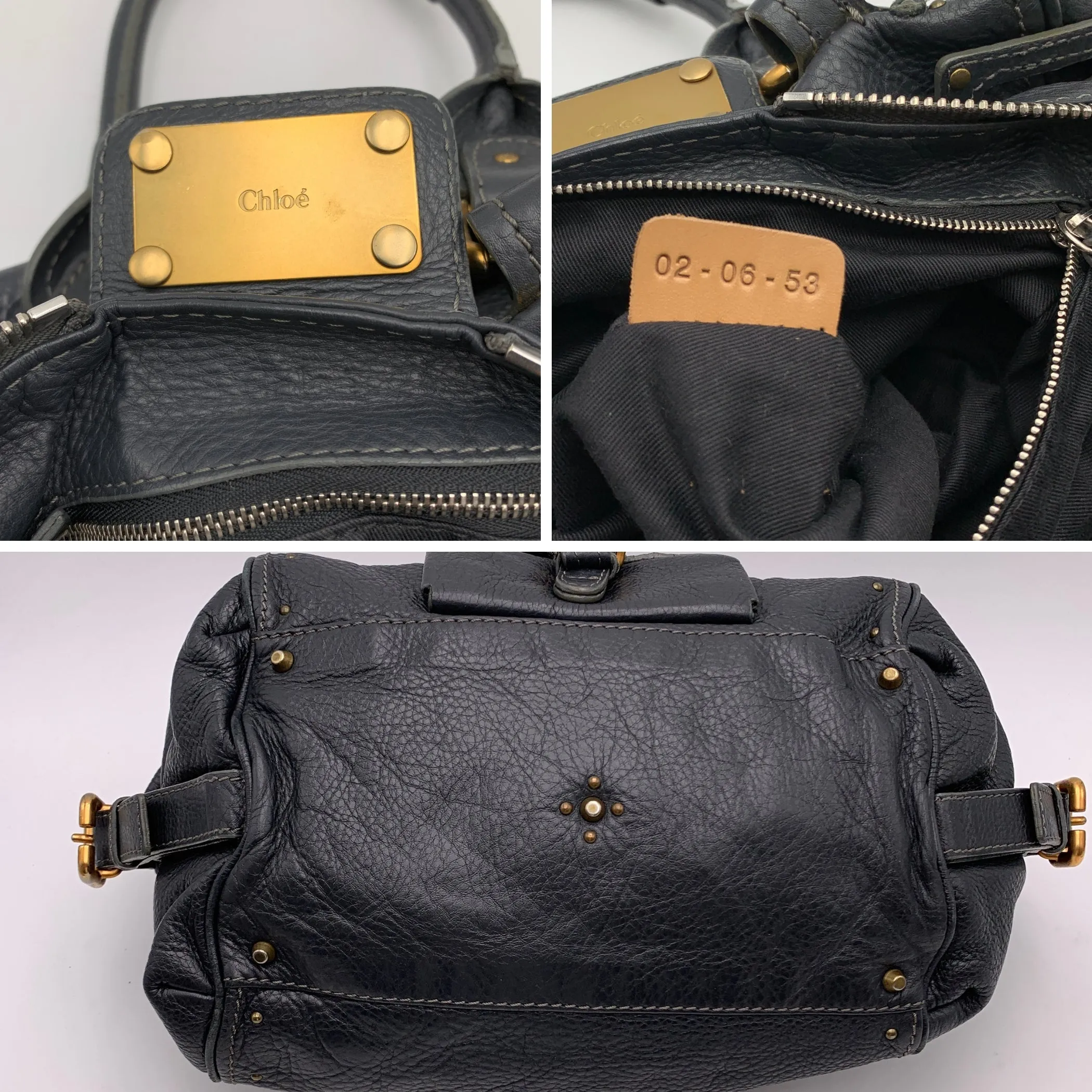 Chloe Charcoal Leather Front Pocket Paddington Bag Satchel Handbag