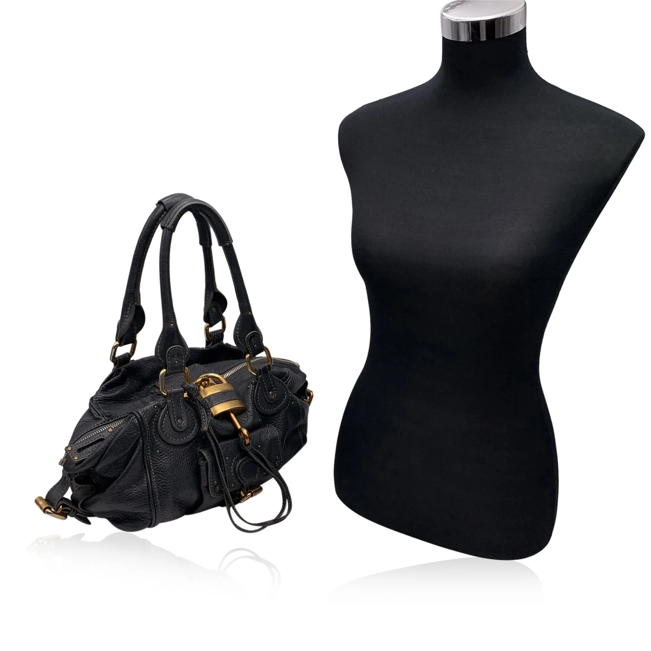 Chloe Charcoal Leather Front Pocket Paddington Bag Satchel Handbag
