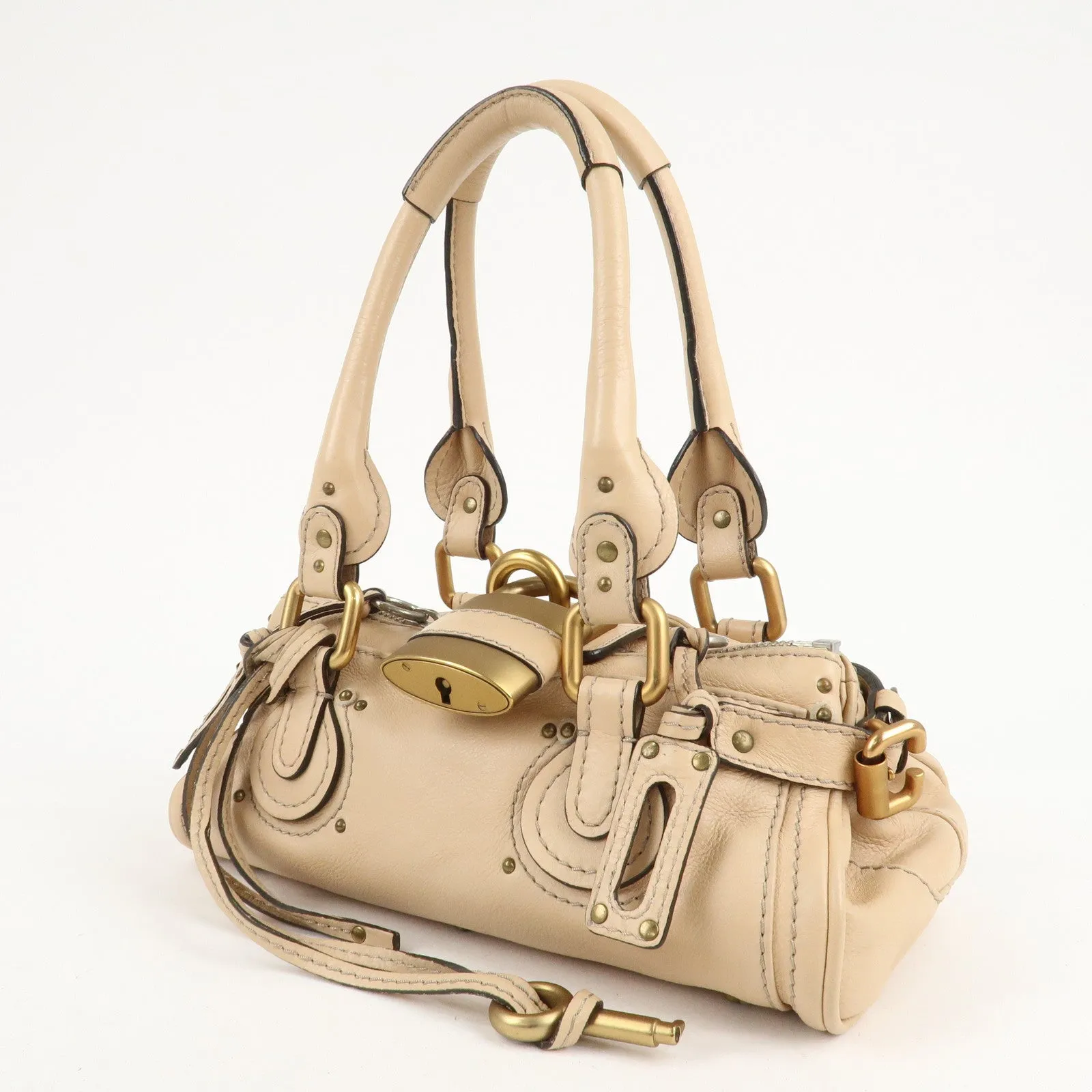 Chloe Leather Mini Paddington Hand Bag Shoulder Bag Beige Used
