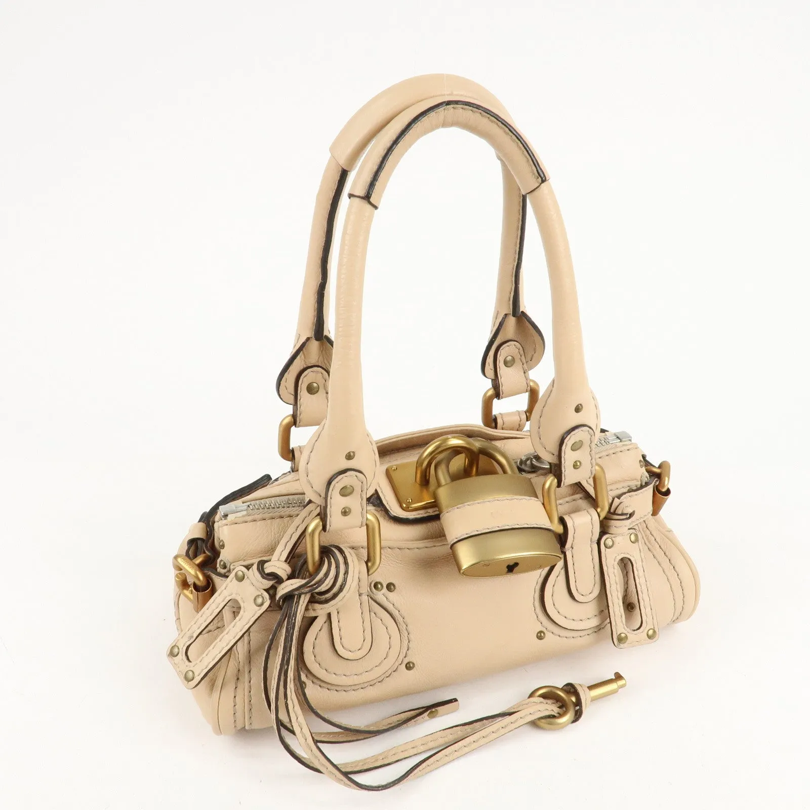 Chloe Leather Mini Paddington Hand Bag Shoulder Bag Beige Used