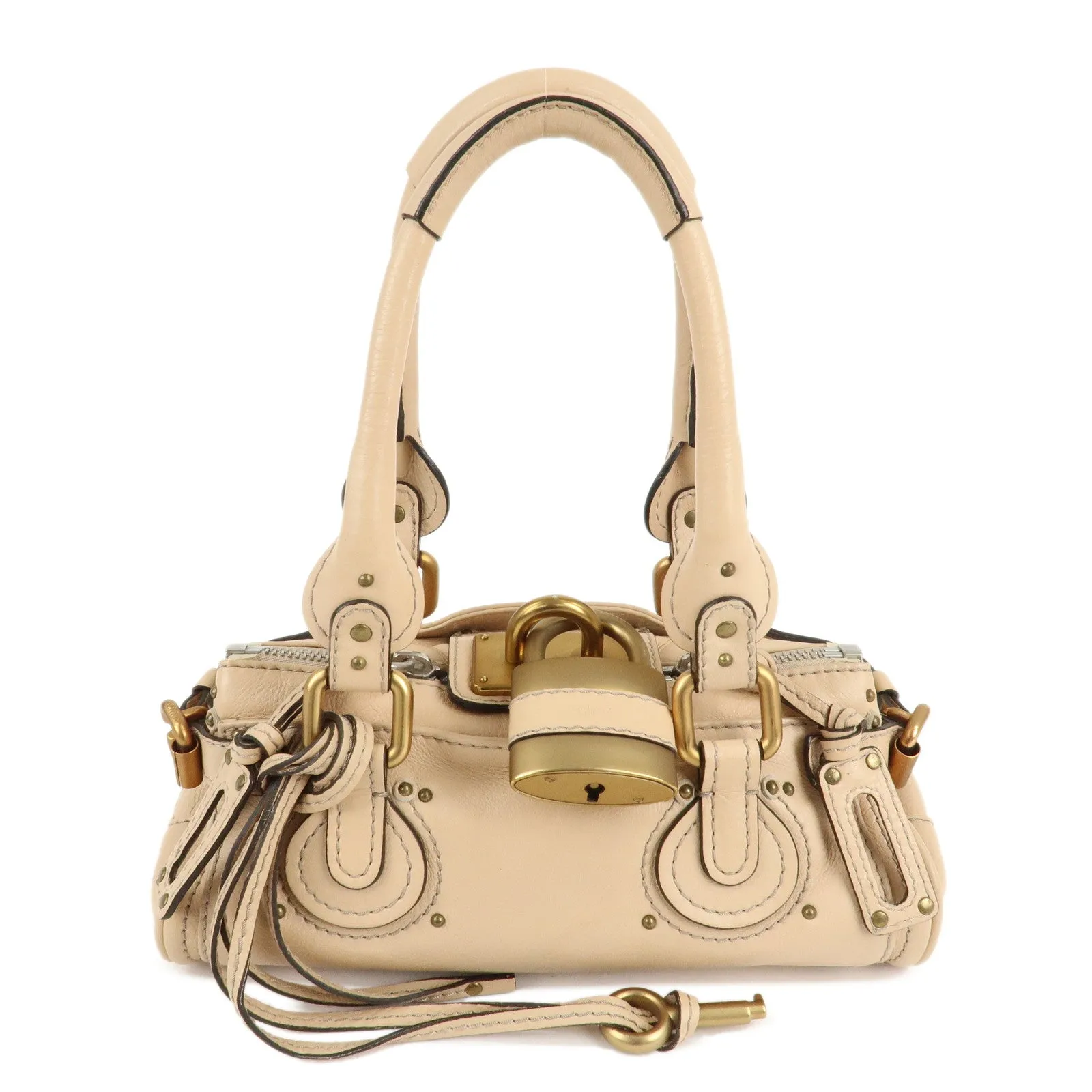 Chloe Leather Mini Paddington Hand Bag Shoulder Bag Beige Used