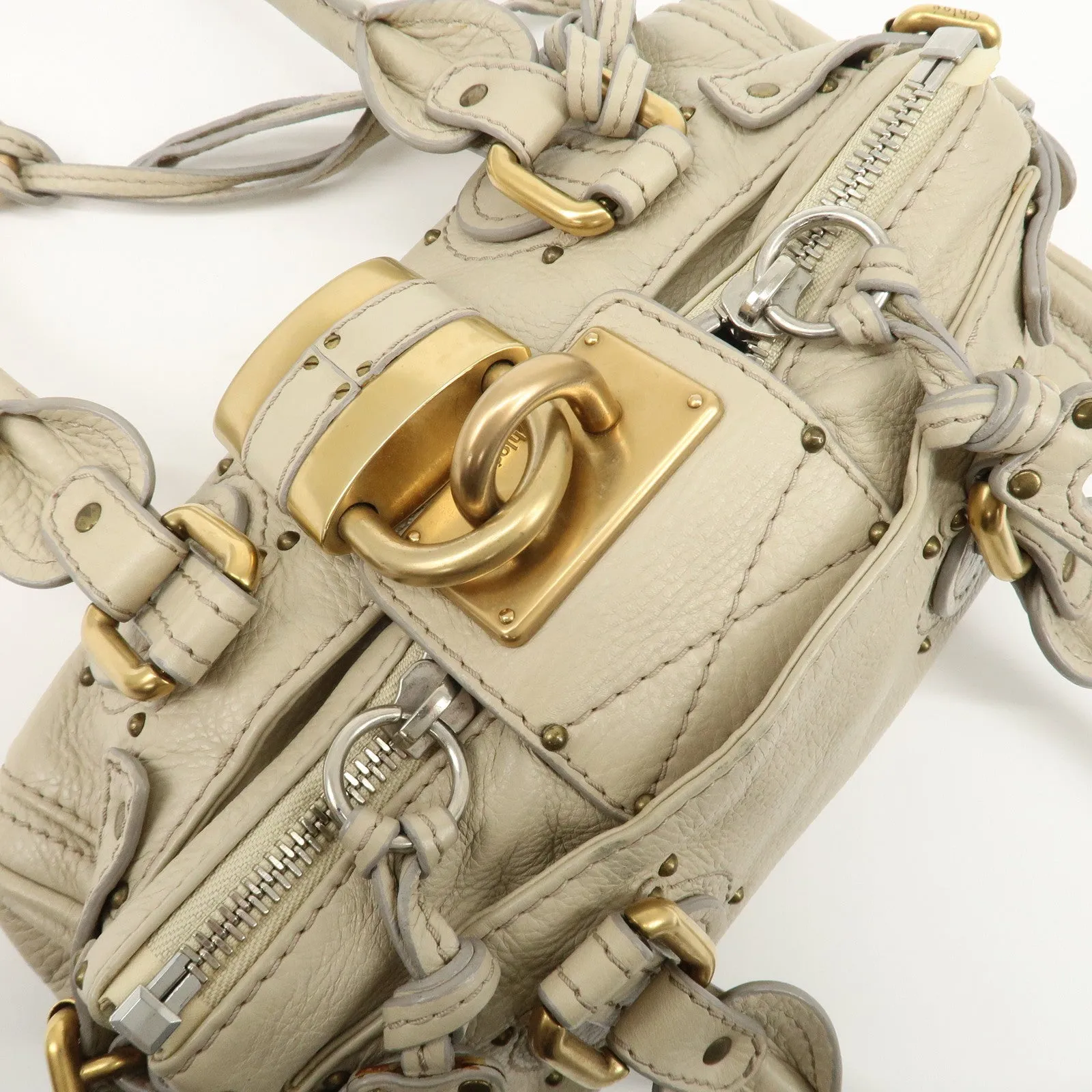 Chloe Leather Mini Paddington Shoulder Bag Hand Bag Ivory Used