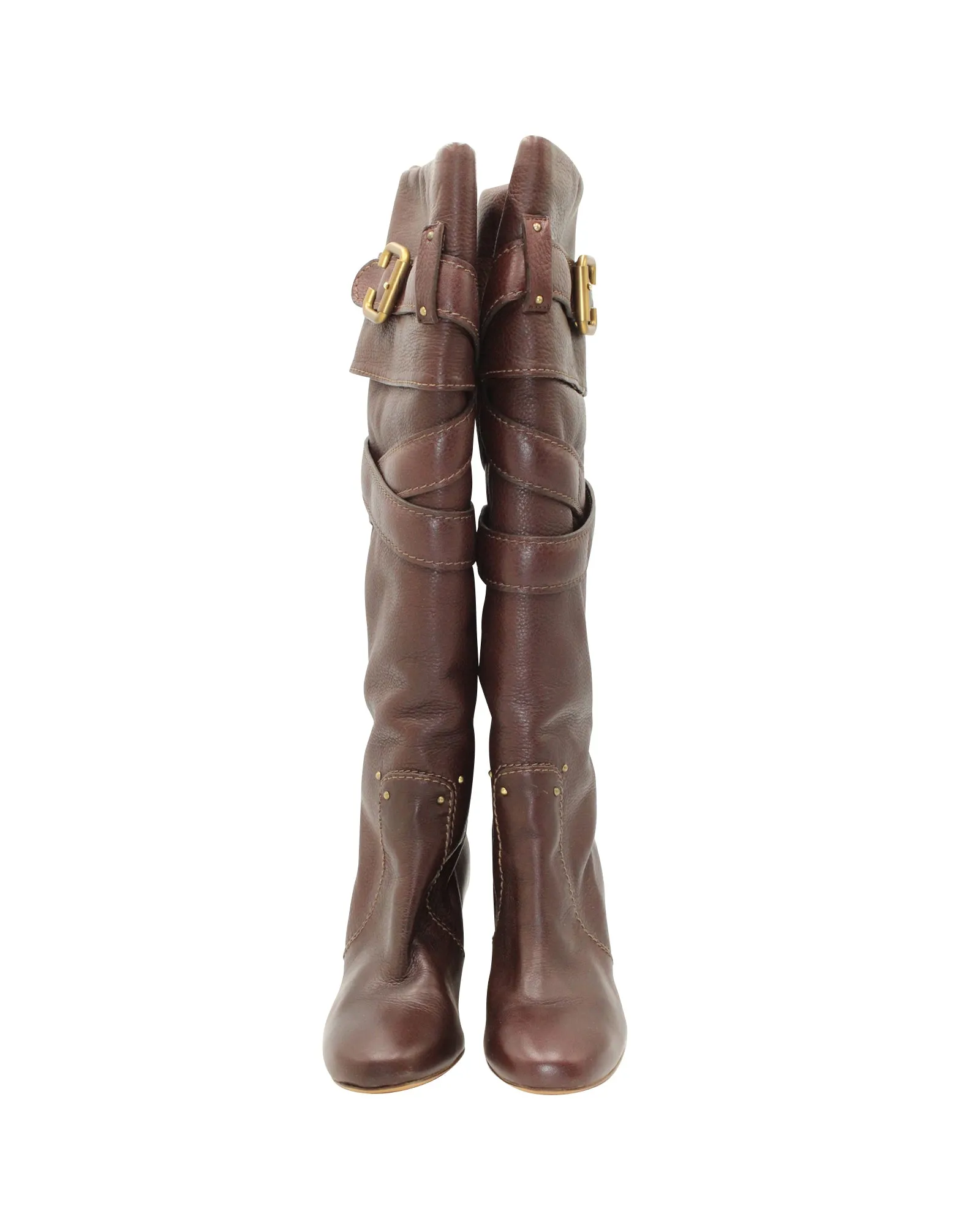 Chloe Paddington Knee Boots in Brown Leather