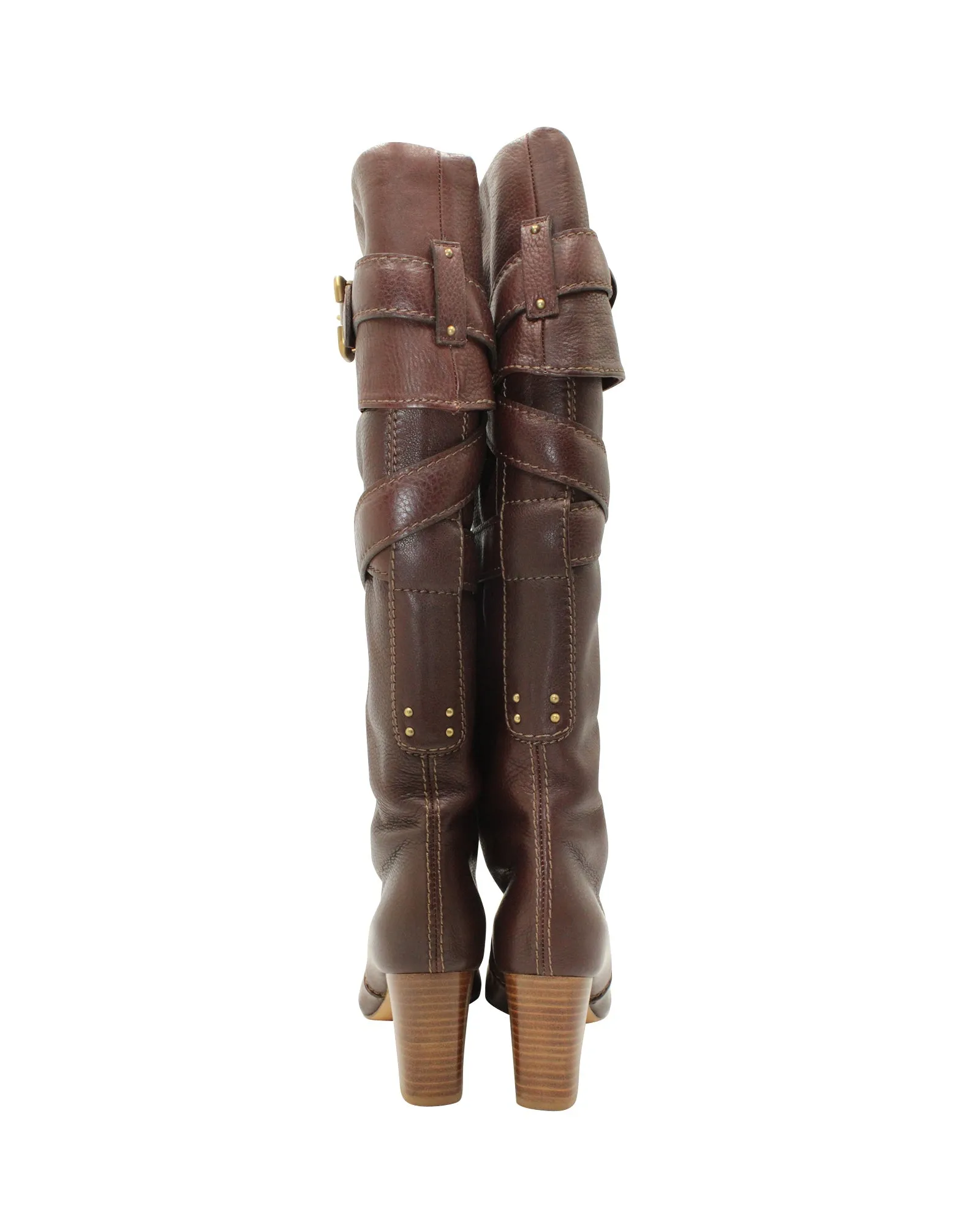 Chloe Paddington Knee Boots in Brown Leather