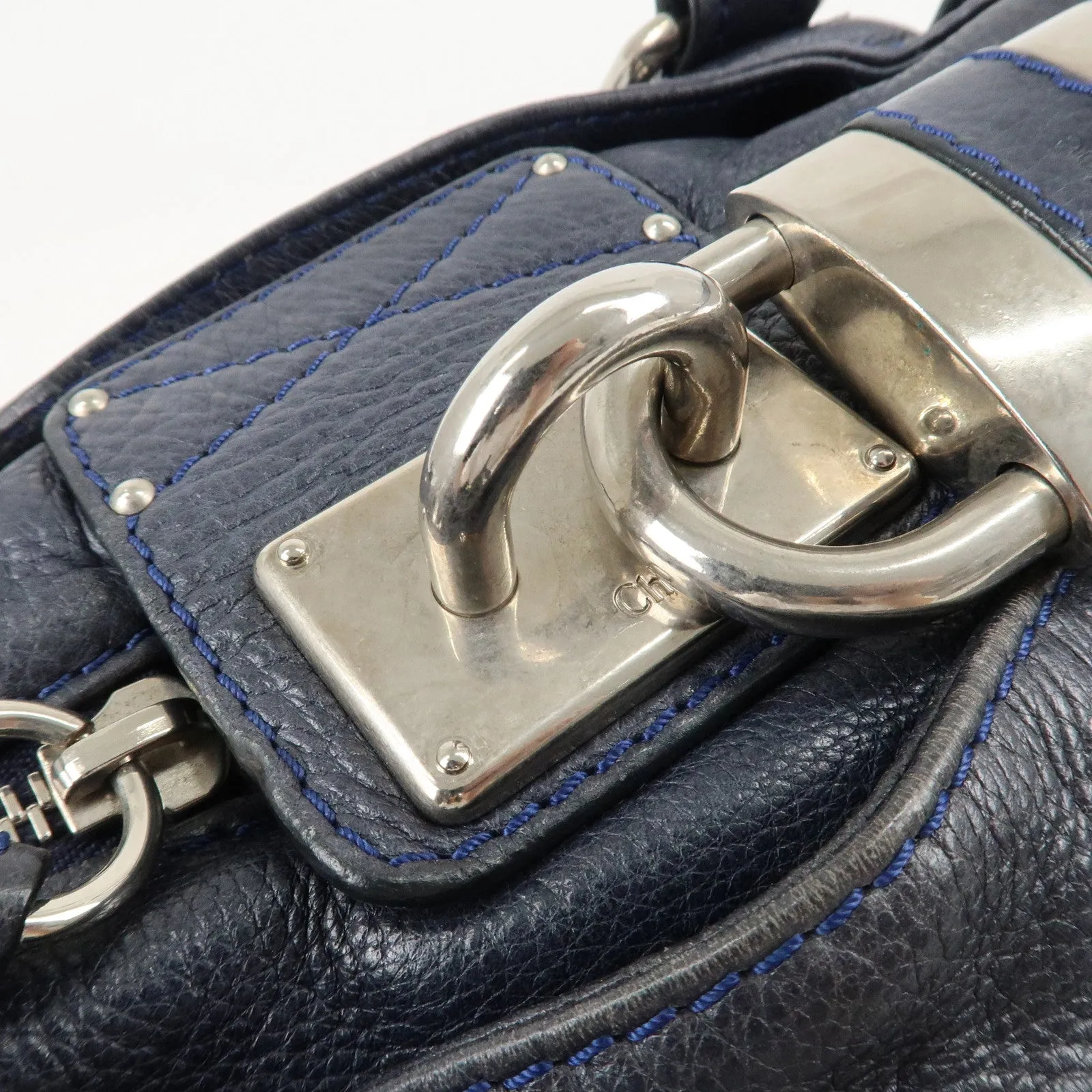Chloe Paddington Leather Hand Bag Shoulder Bag Navy Used
