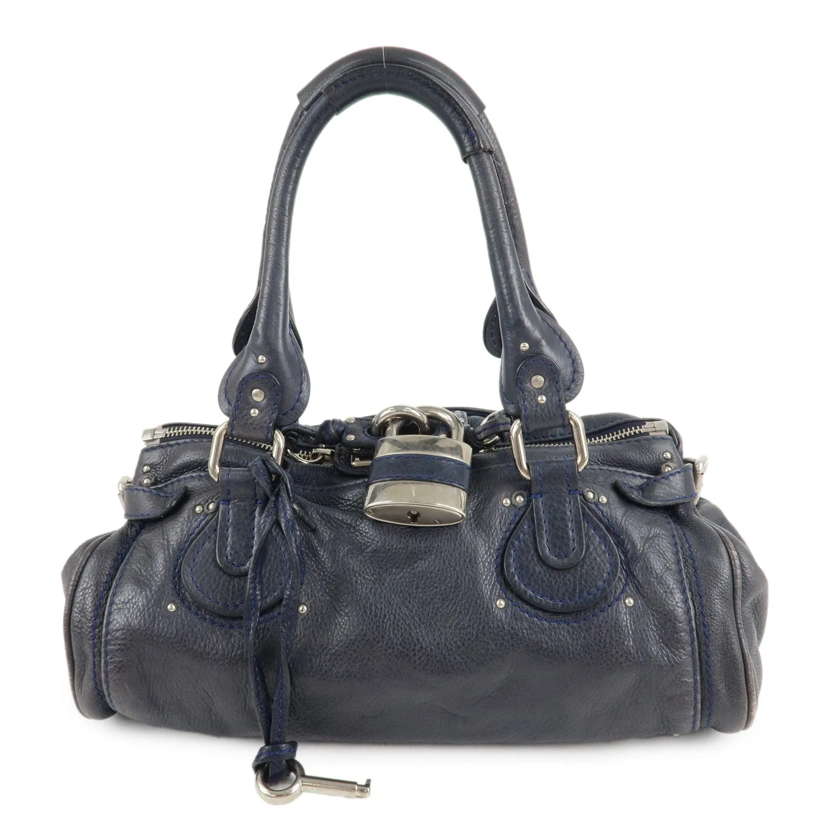 Chloe Paddington Leather Hand Bag Shoulder Bag Navy Used