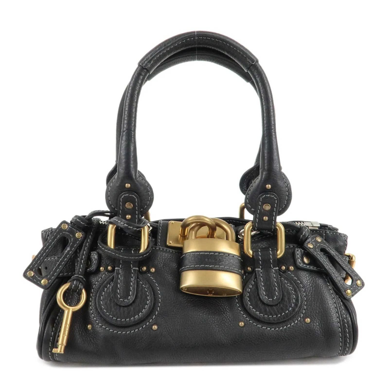 Chloe Paddington Leather Shoulder Bag Hand Bag Black Gold HDW Used