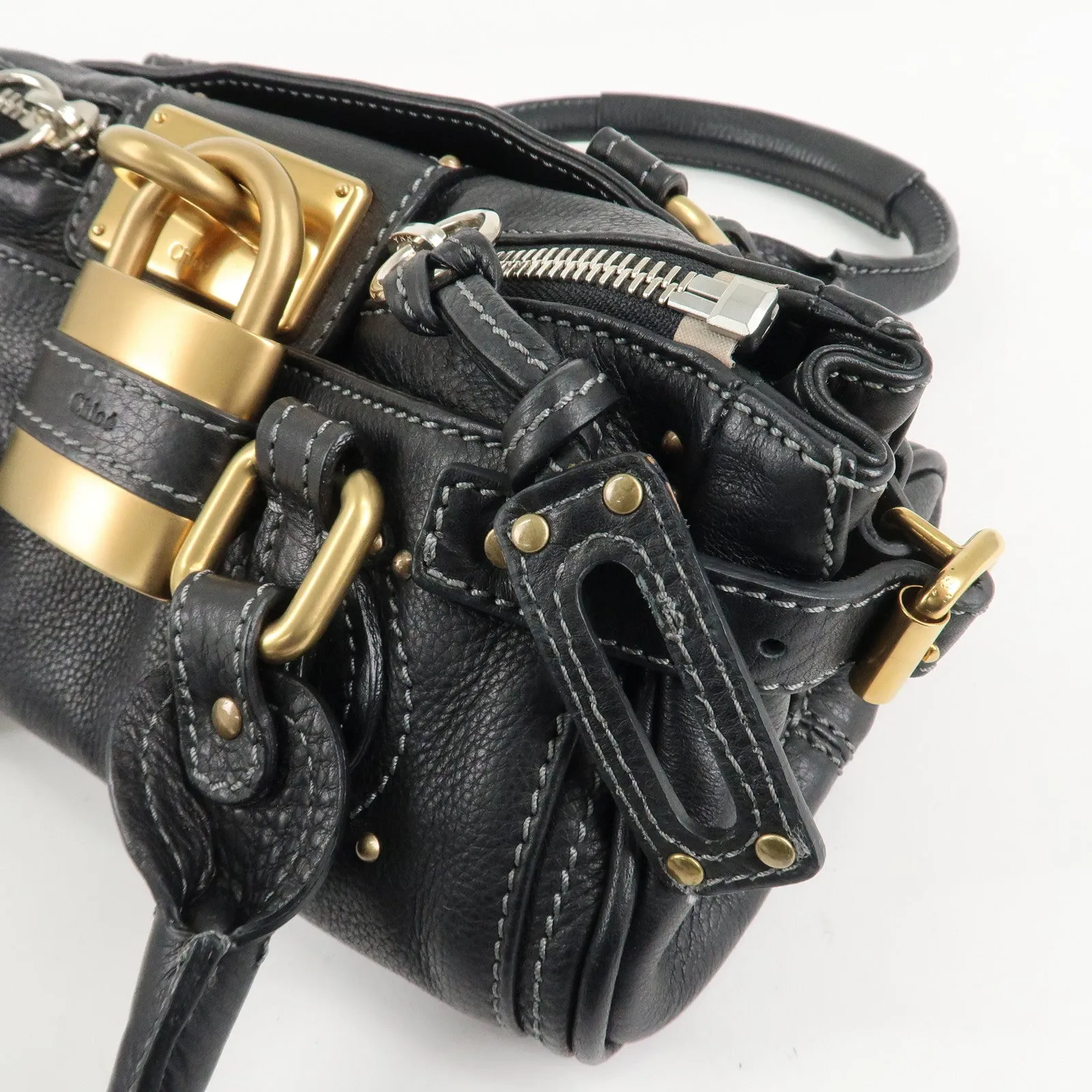 Chloe Paddington Leather Shoulder Bag Hand Bag Black Gold HDW Used
