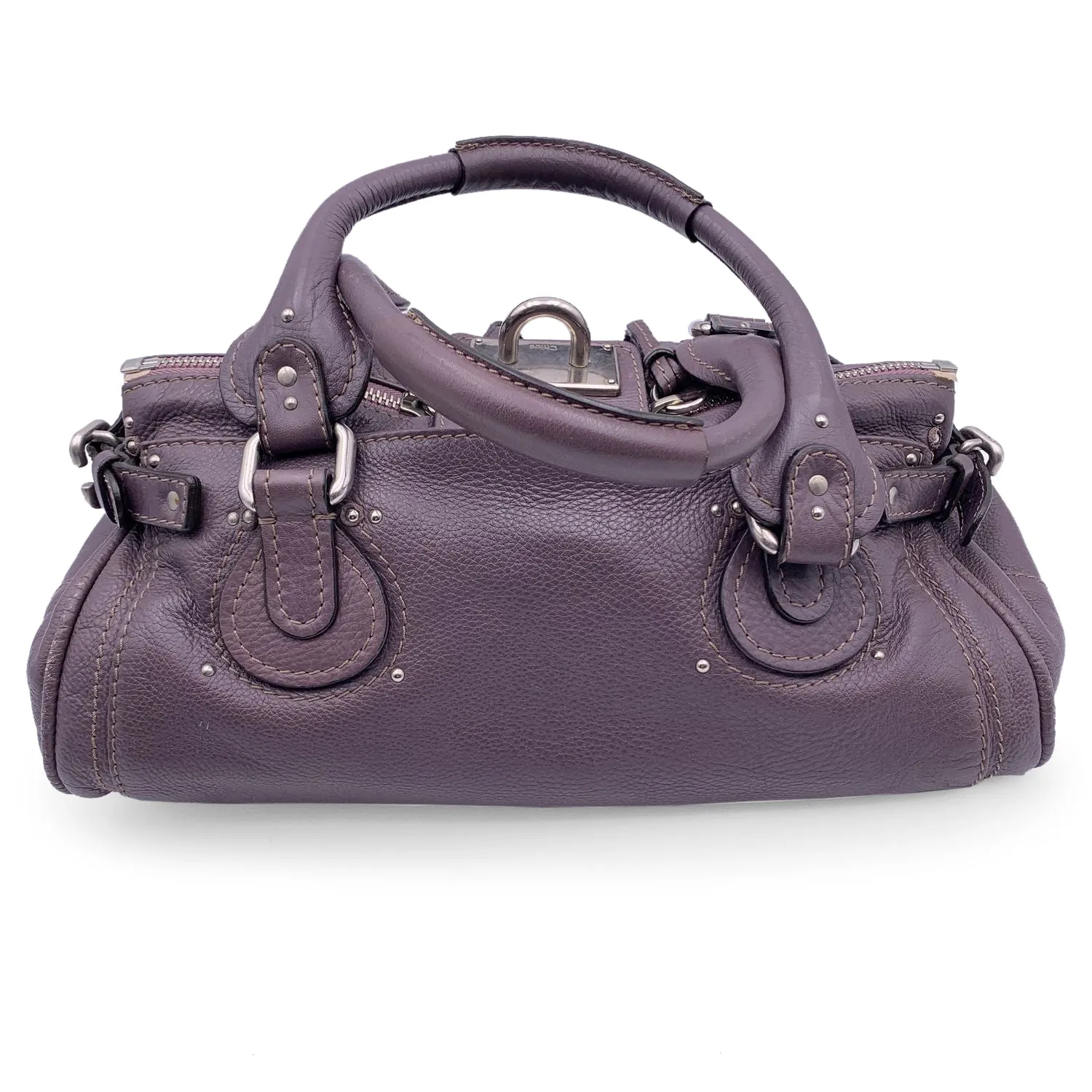 Chloe Purple Leather Paddington Tote Medium Satchel Handbag Bag