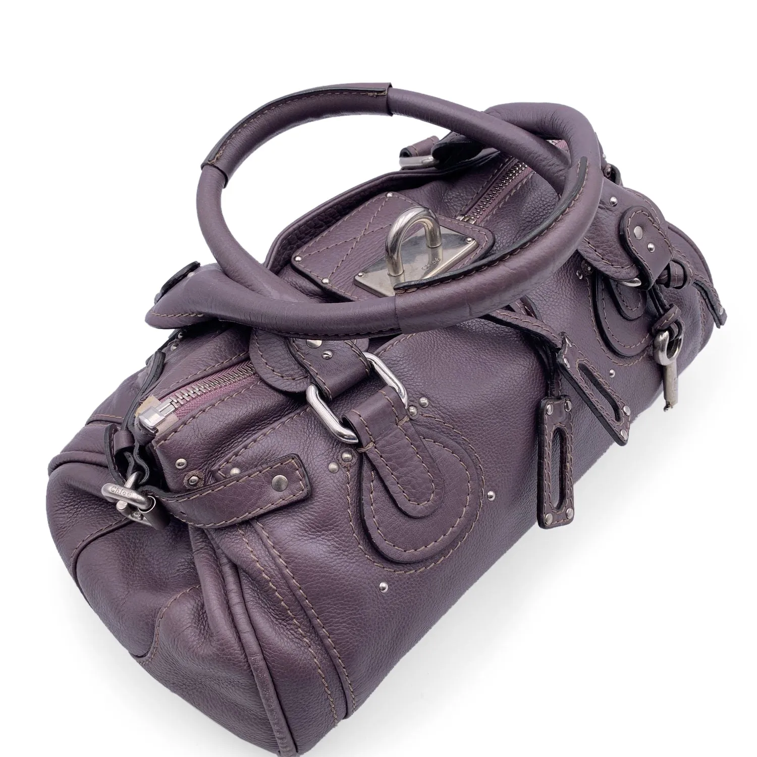 Chloe Purple Leather Paddington Tote Medium Satchel Handbag Bag