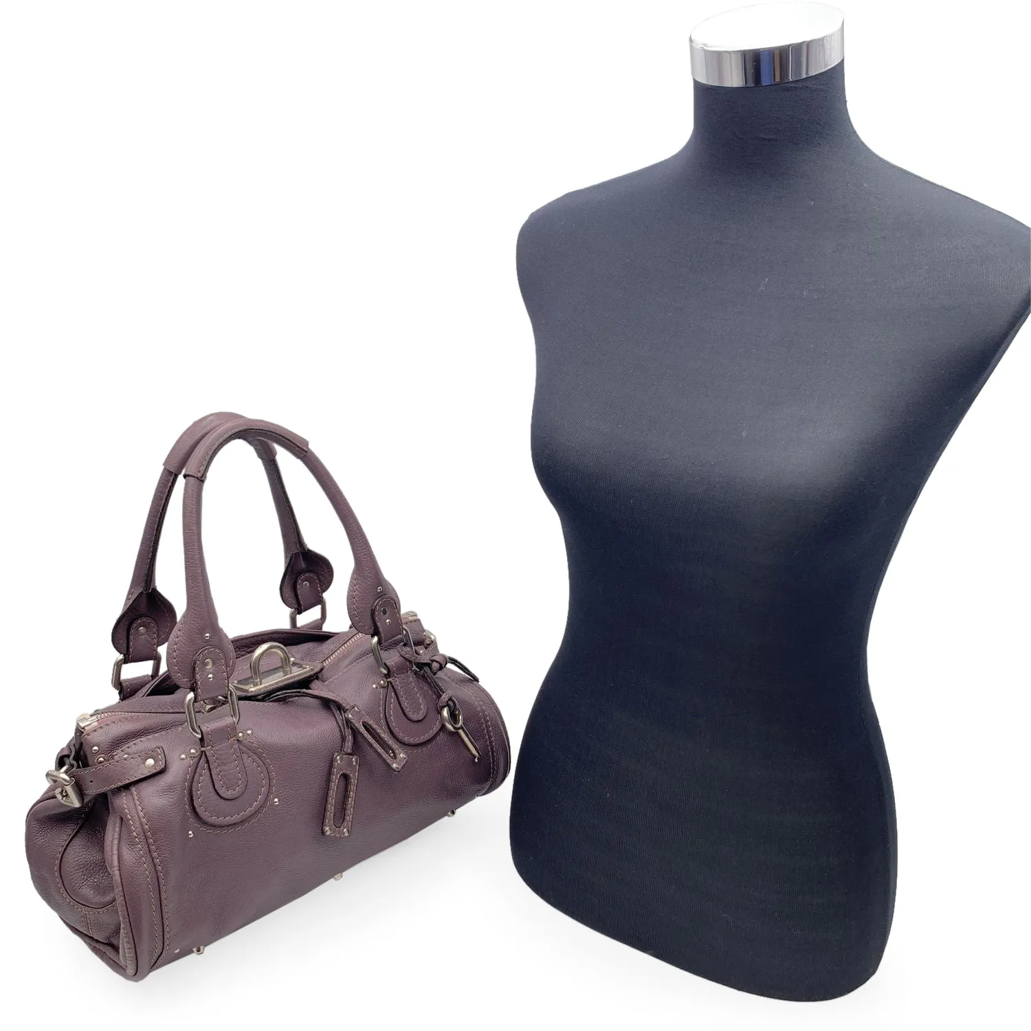 Chloe Purple Leather Paddington Tote Medium Satchel Handbag Bag
