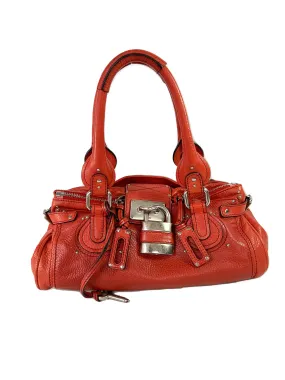 Chloe red orange leather paddington bag