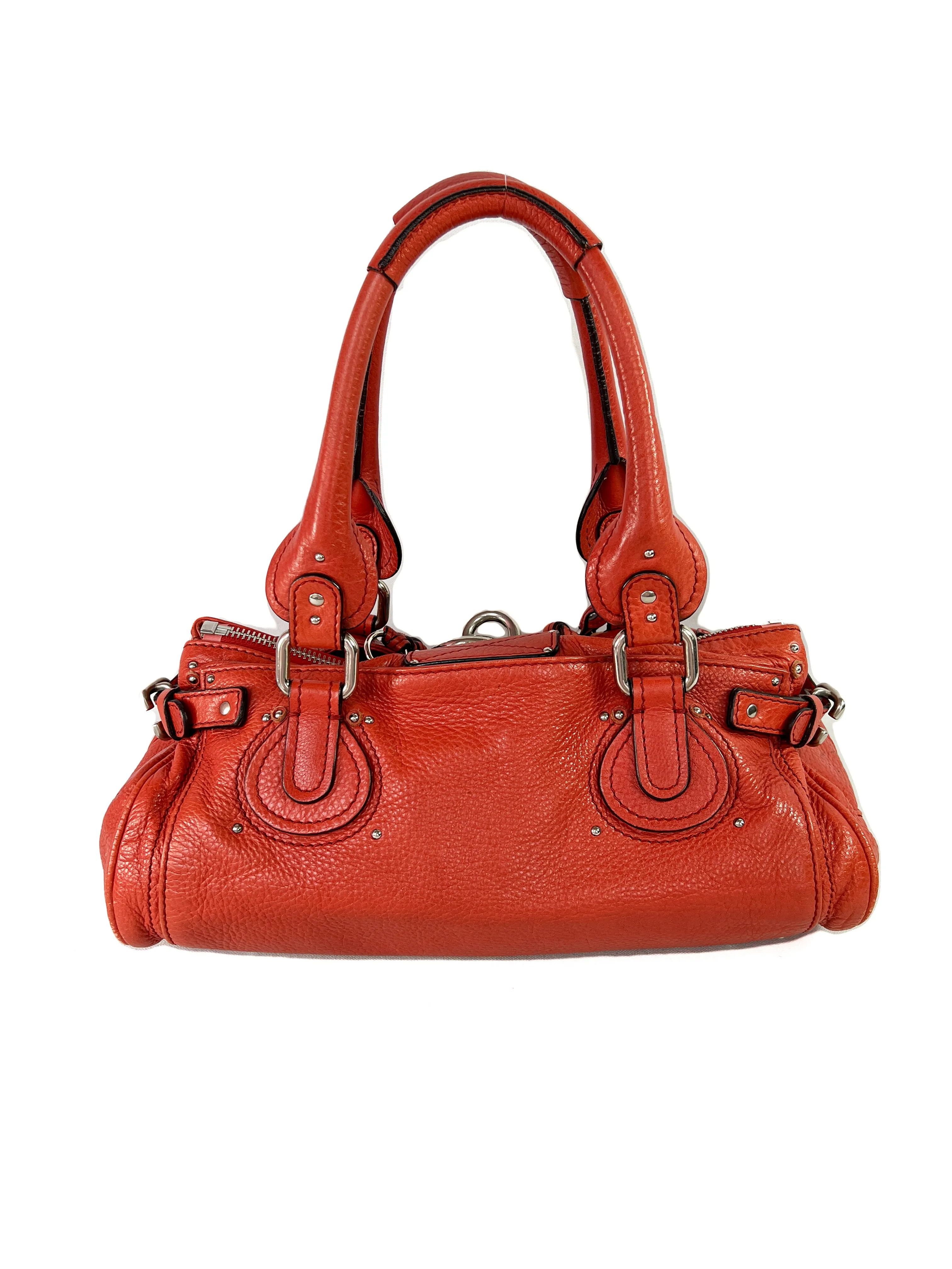 Chloe red orange leather paddington bag