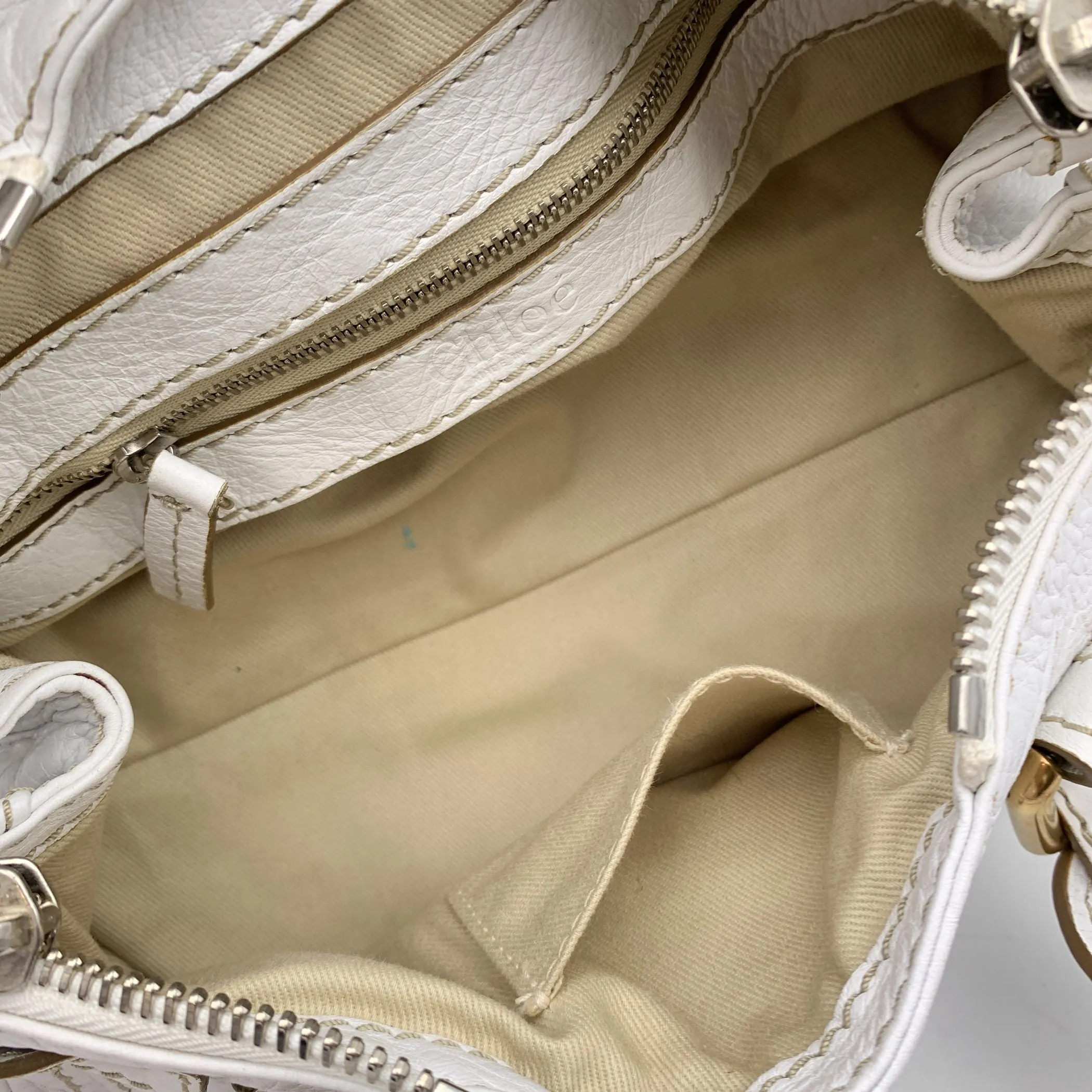 Chloe White Leather Small Paddington Tote Bag Satchel Handbag