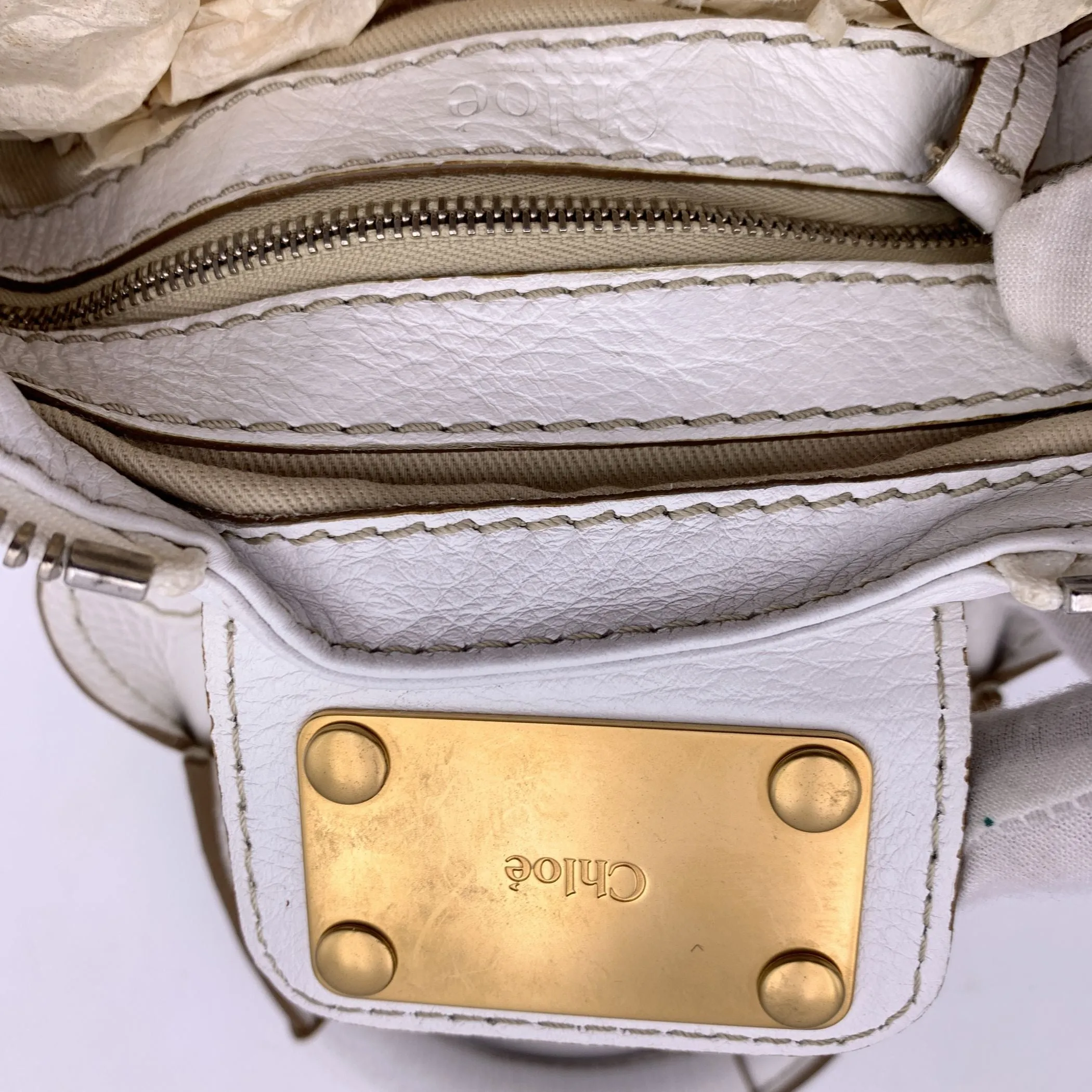 Chloe White Leather Small Paddington Tote Bag Satchel Handbag