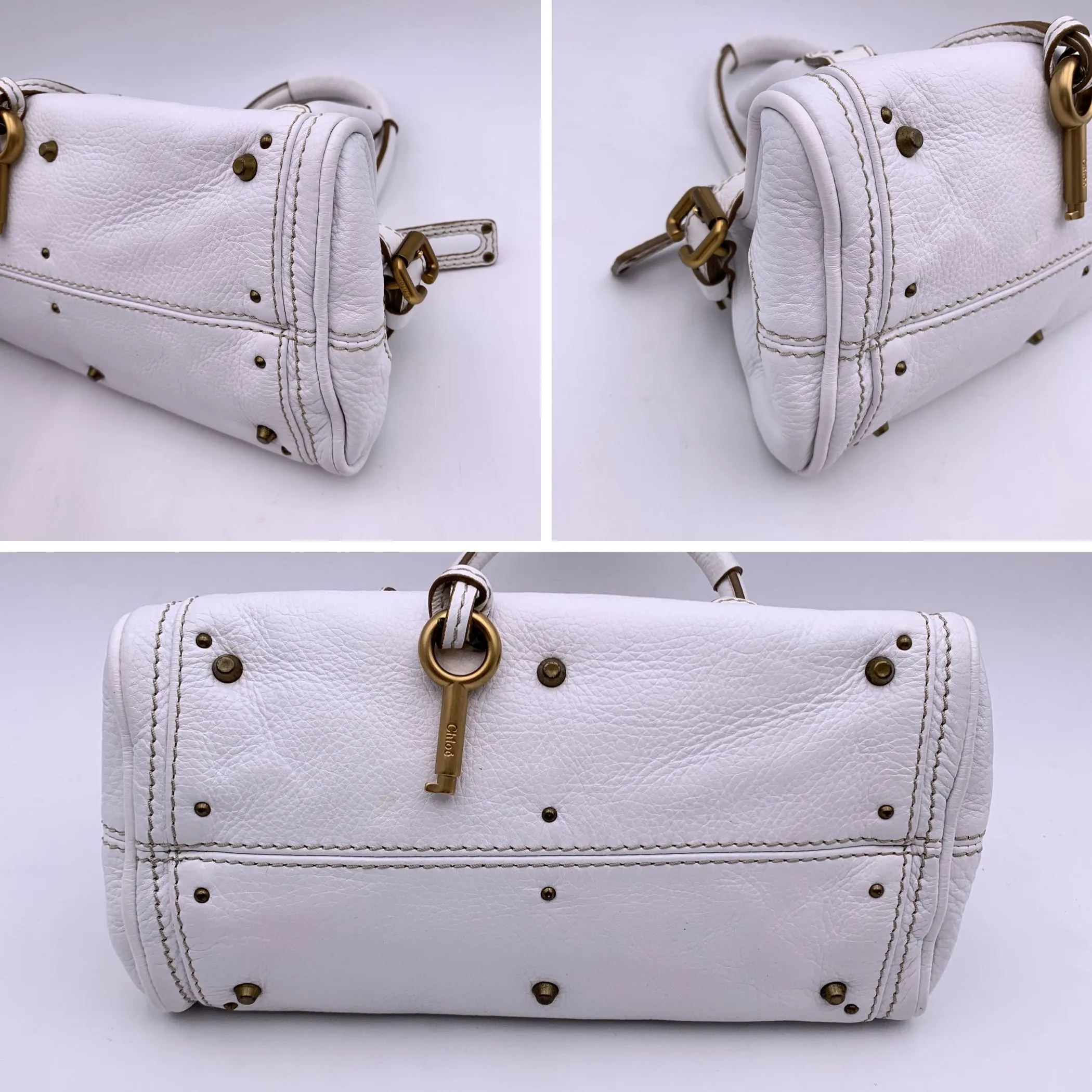 Chloe White Leather Small Paddington Tote Bag Satchel Handbag