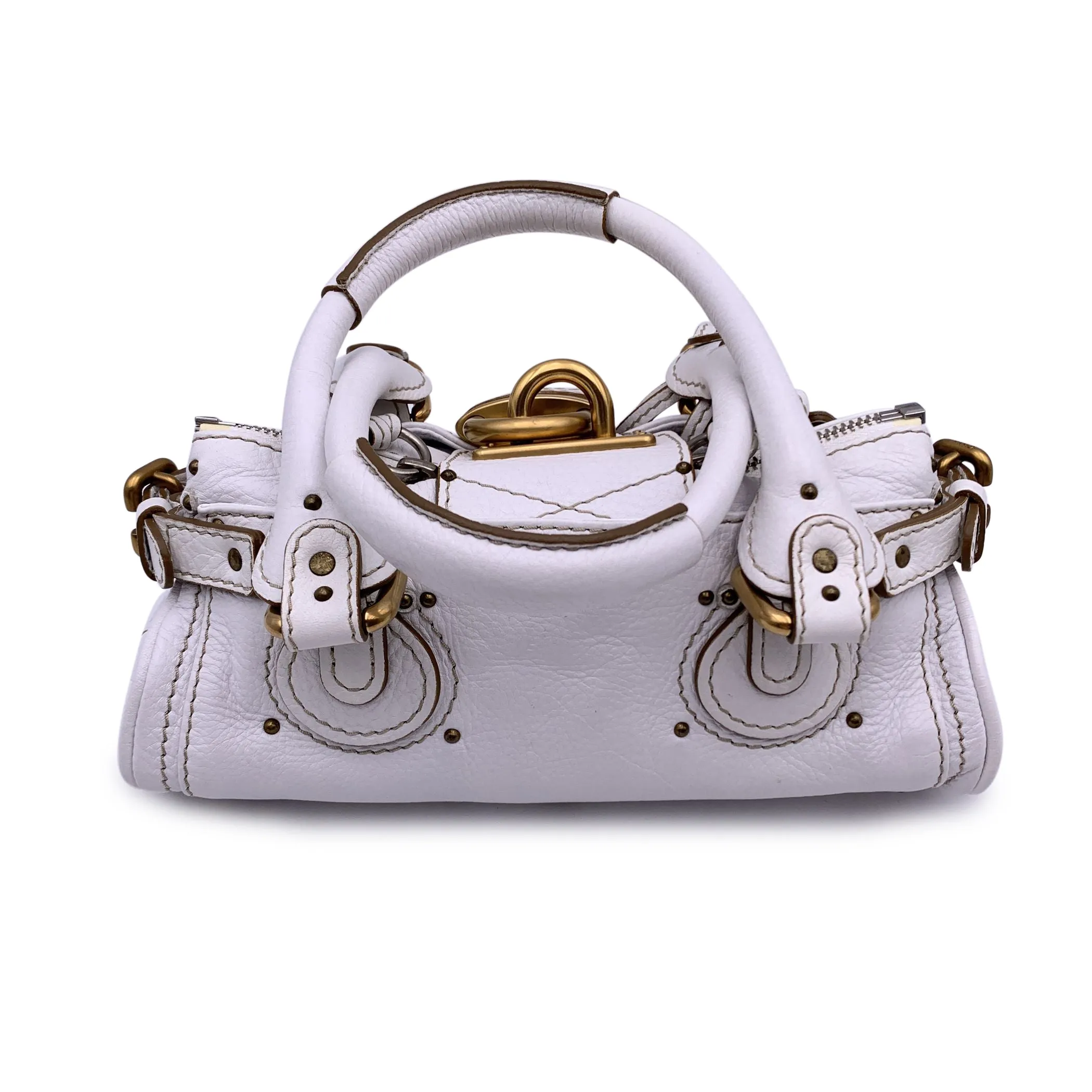 Chloe White Leather Small Paddington Tote Bag Satchel Handbag