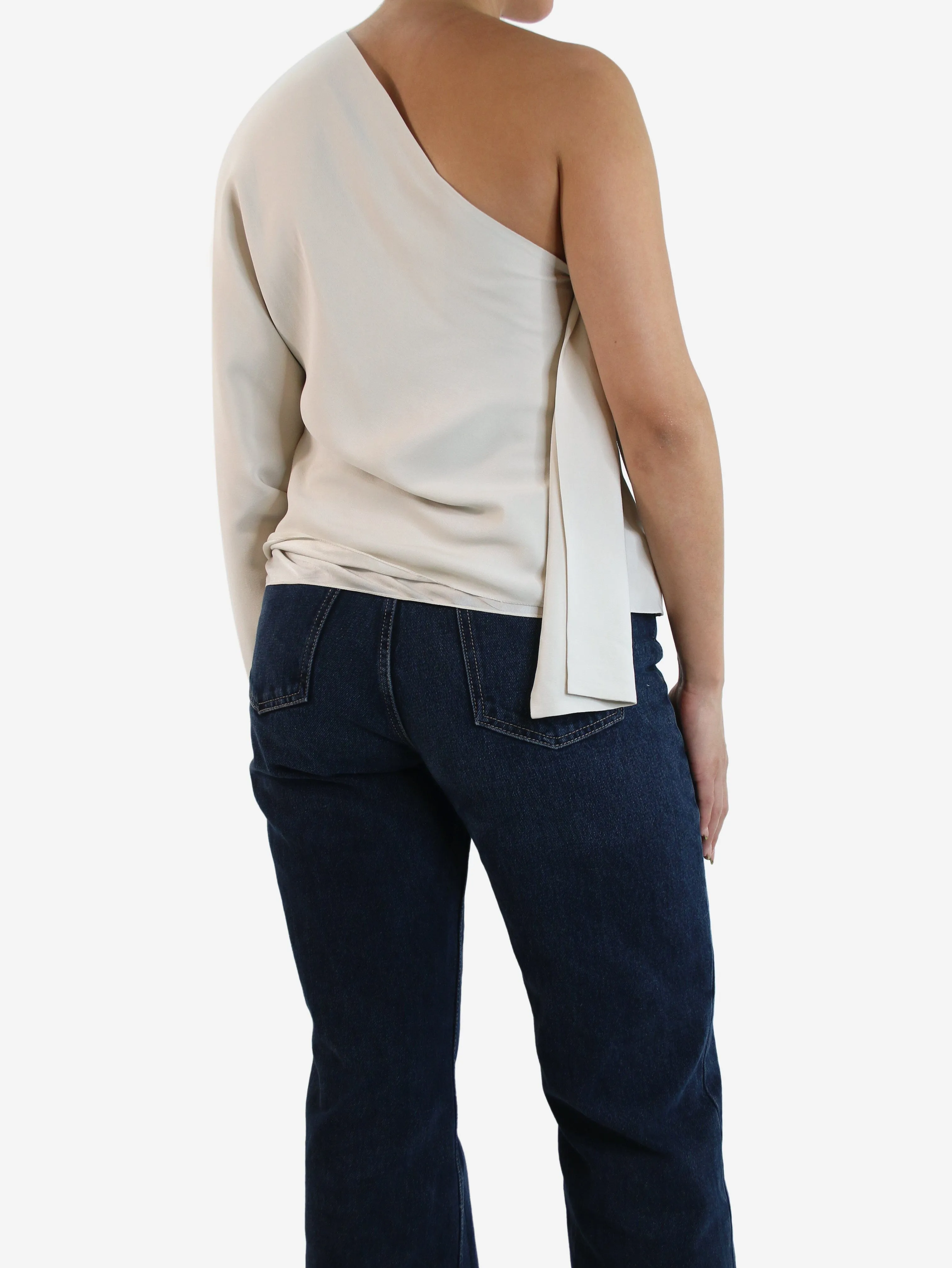 Cream one-shoulder silk top - size UK 10