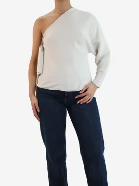Cream one-shoulder silk top - size UK 10
