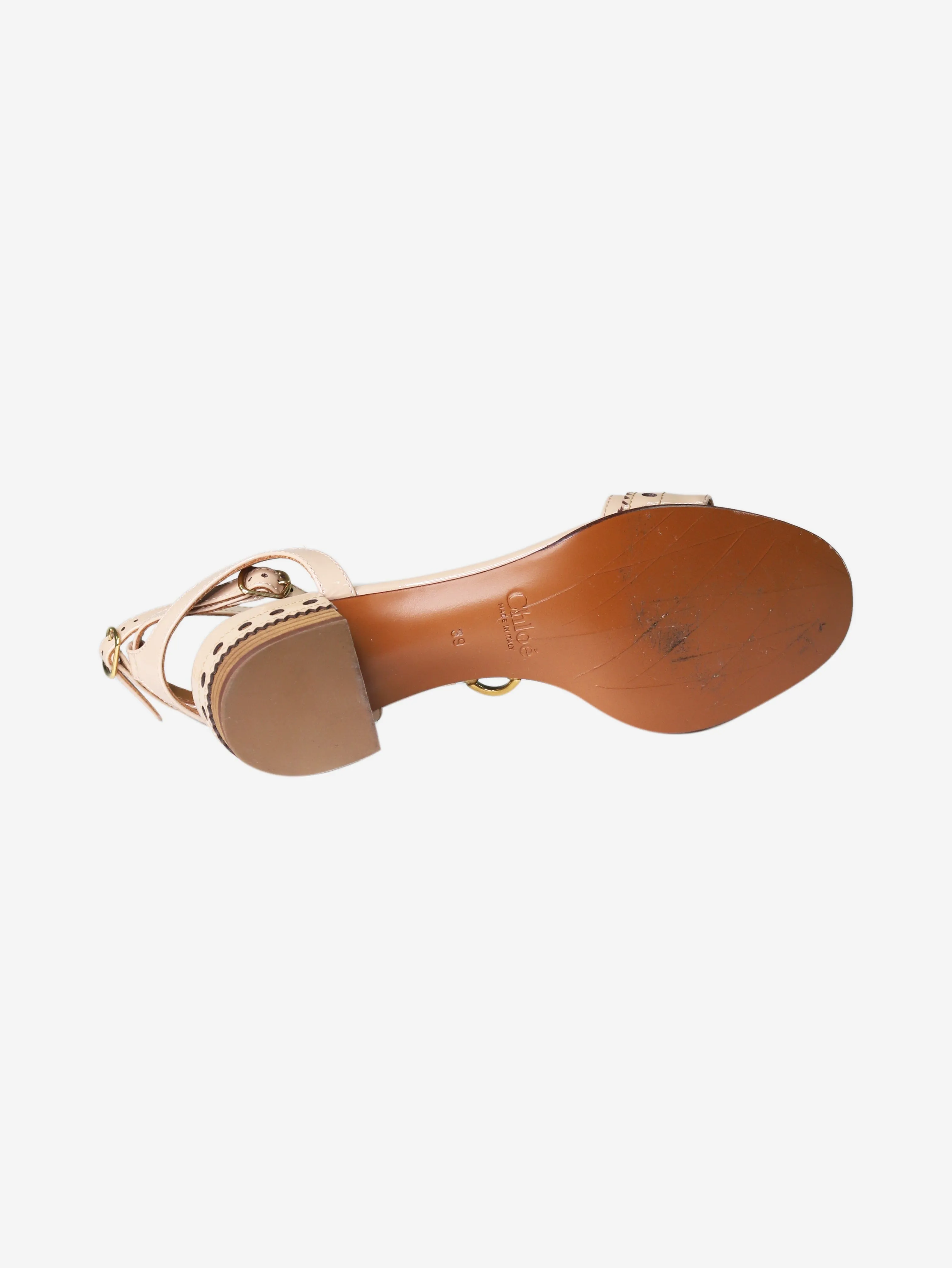 Neutral patent leather T-bar sandals - size EU 39
