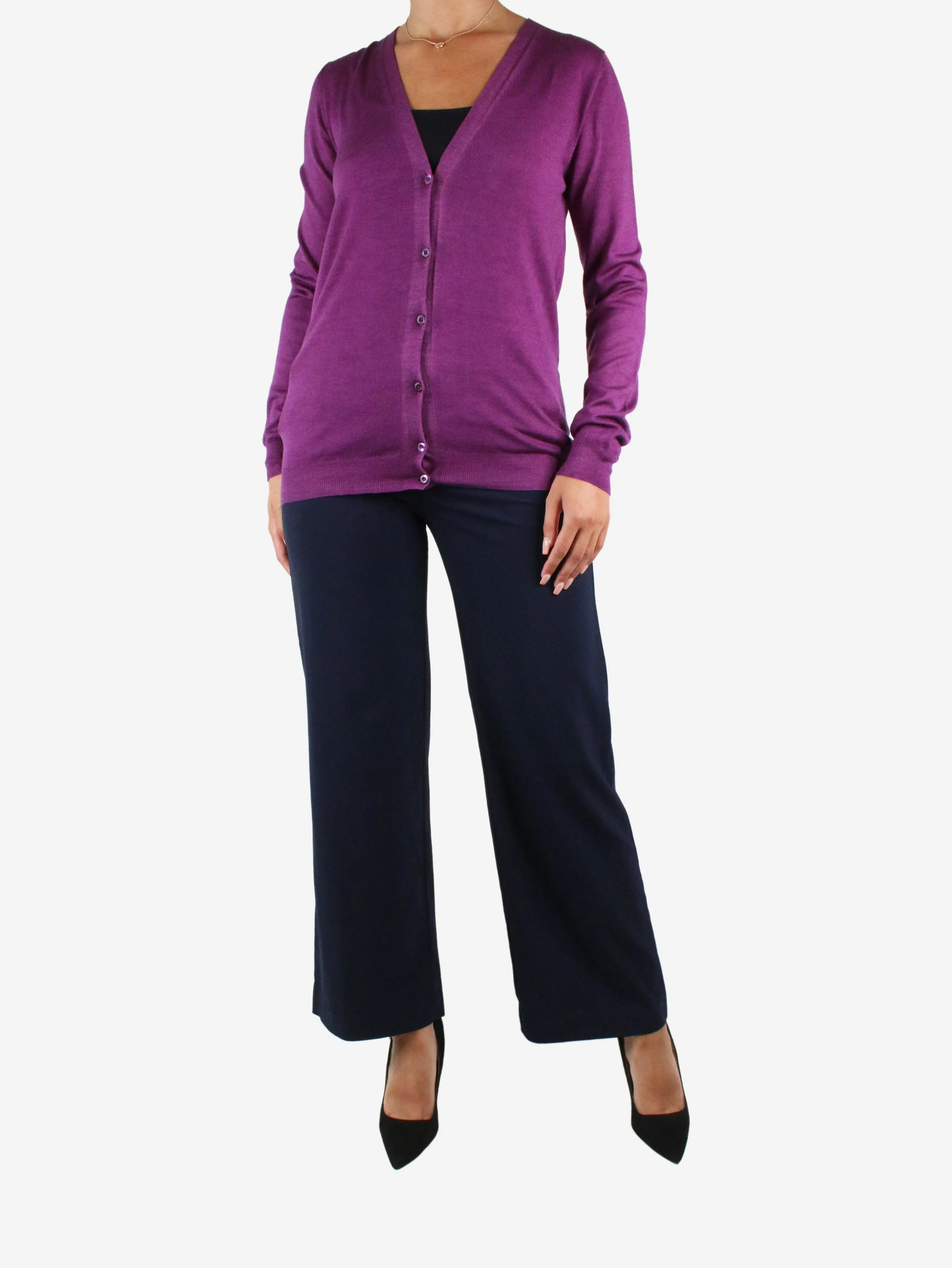 Purple knitted button-up cardigan - size IT 42