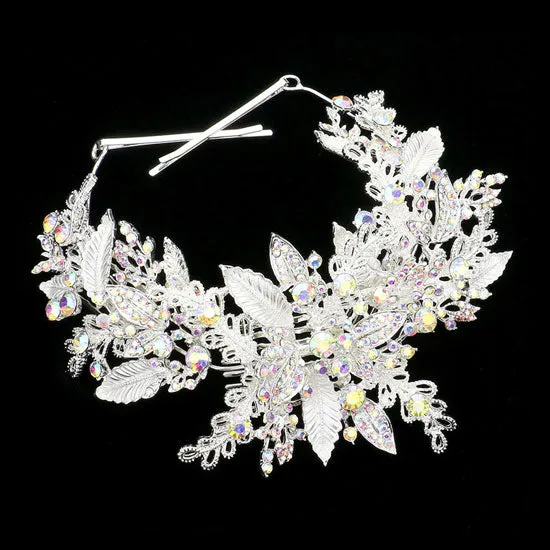 Stone Embellished Leaf Cluster Bun Wrap Headpiece