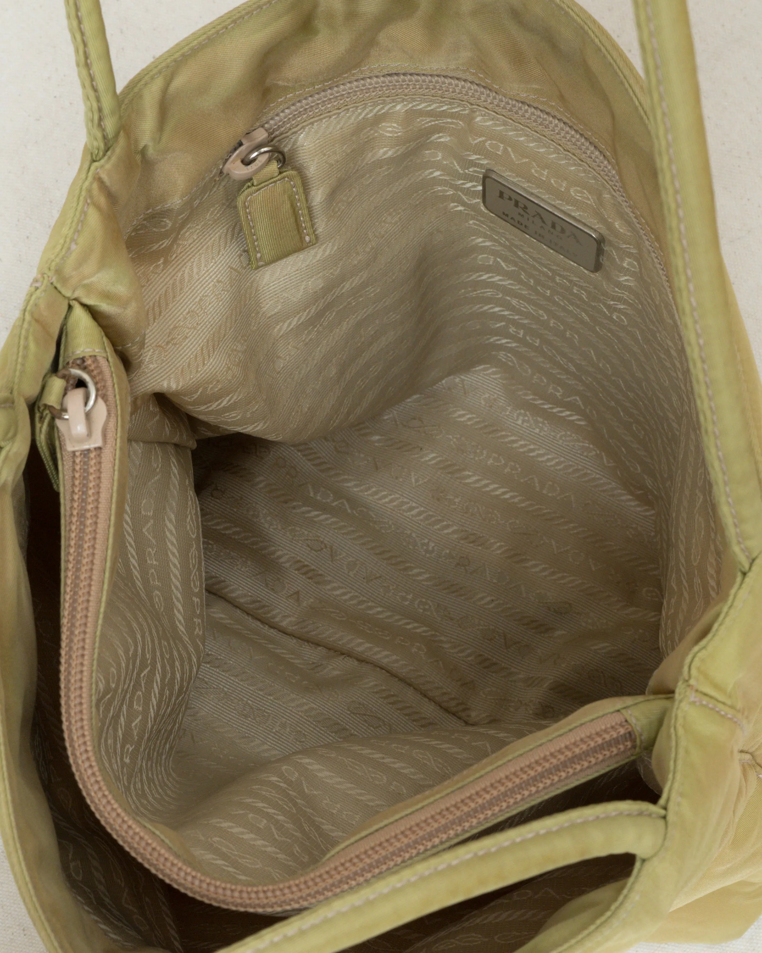 Prada Vintage Pistachio Tessuto Crossbody Bag - Chic Designer Green Shoulder Purse