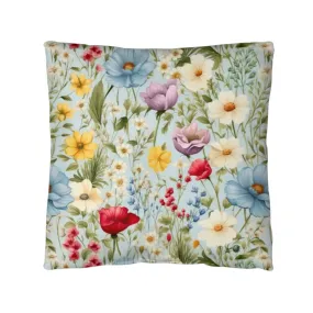 Wildflower Square Throw pillow, French Blue Floral Cottagecore Style Living Room Decor